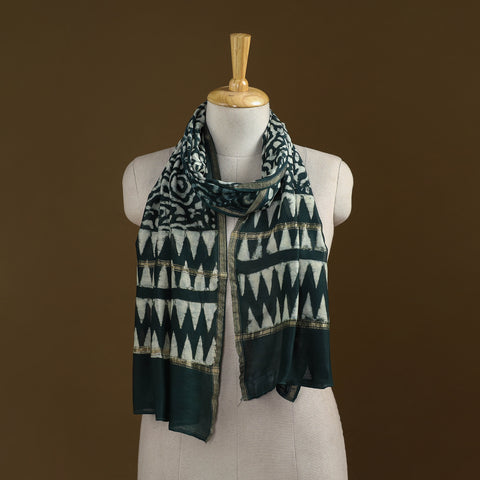 Green - Pipad Hand Block Print Natural Dyed Chanderi Silk Handloom Stole 70