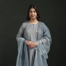 Plain Slub Cotton Hand Embroidered Suit Set with Dupatta for women 11