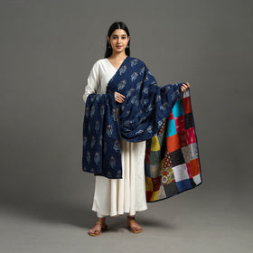 Multicolor - indigo cotton reversible patchwork dupatta 05