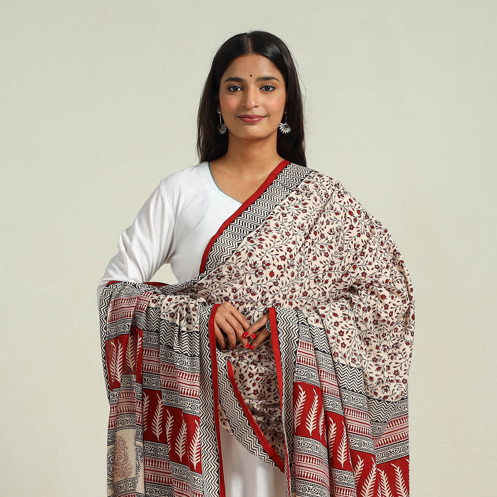 Beige - Hand Block Print Cotton Bagh Dupatta 16