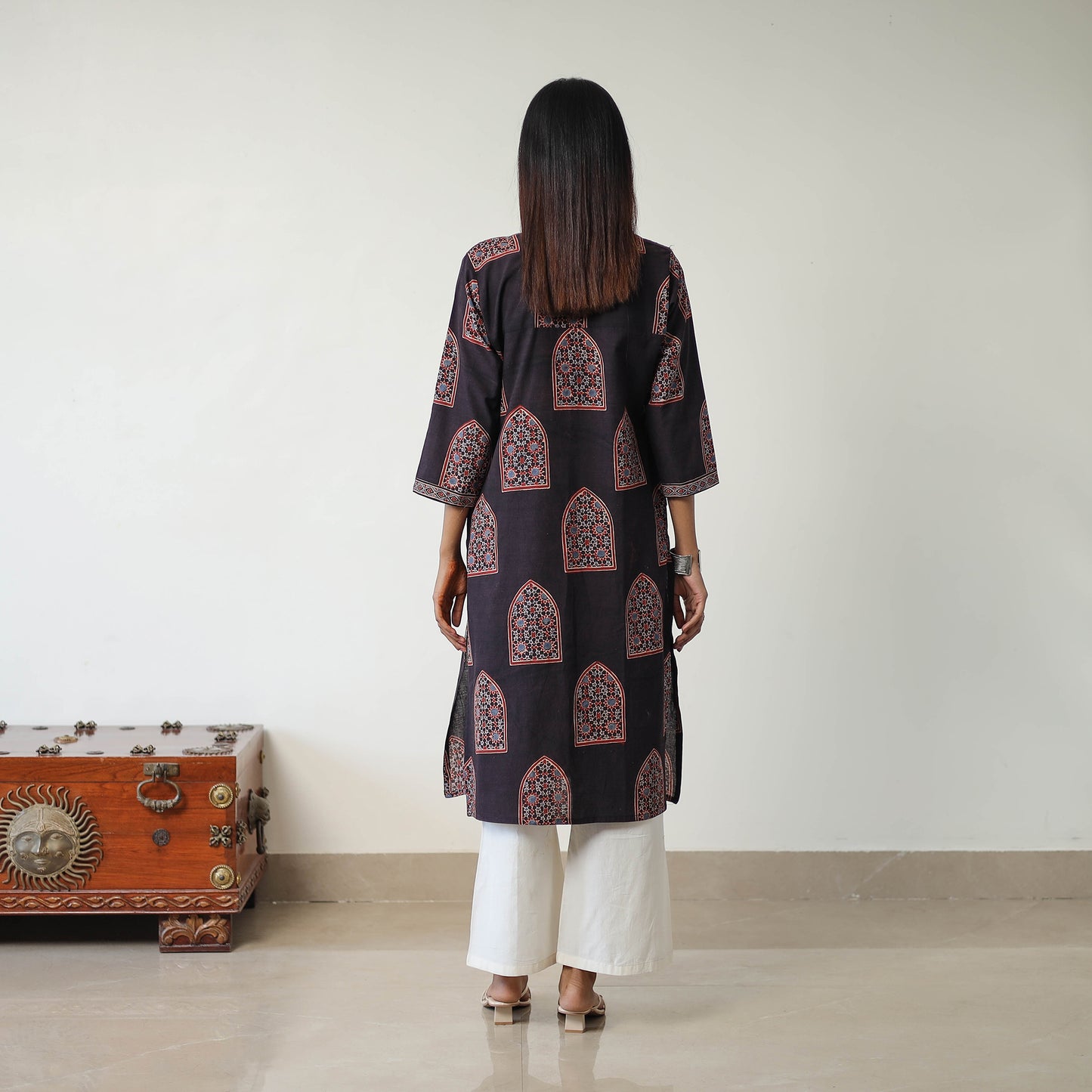 Block Printed Cotton Straight Ajrakh Kurta 36