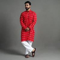 Red - Pochampally Ikat Cotton Men Long Kurta