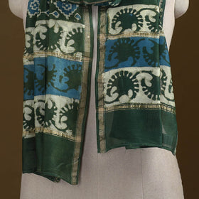 Green - Pipad Hand Block Print Natural Dyed Chanderi Silk Handloom Stole 71