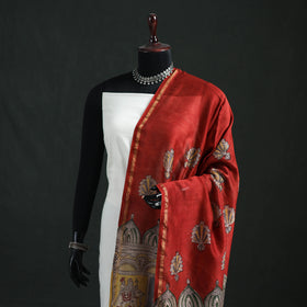Red - Mata Ni Pachedi Handpainted Natural Dyed Chanderi Silk Handloom Dupatta 17