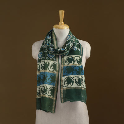 Green - Pipad Hand Block Print Natural Dyed Chanderi Silk Handloom Stole 71