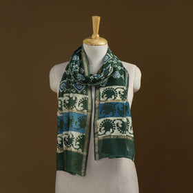 Green - Pipad Hand Block Print Natural Dyed Chanderi Silk Handloom Stole 71