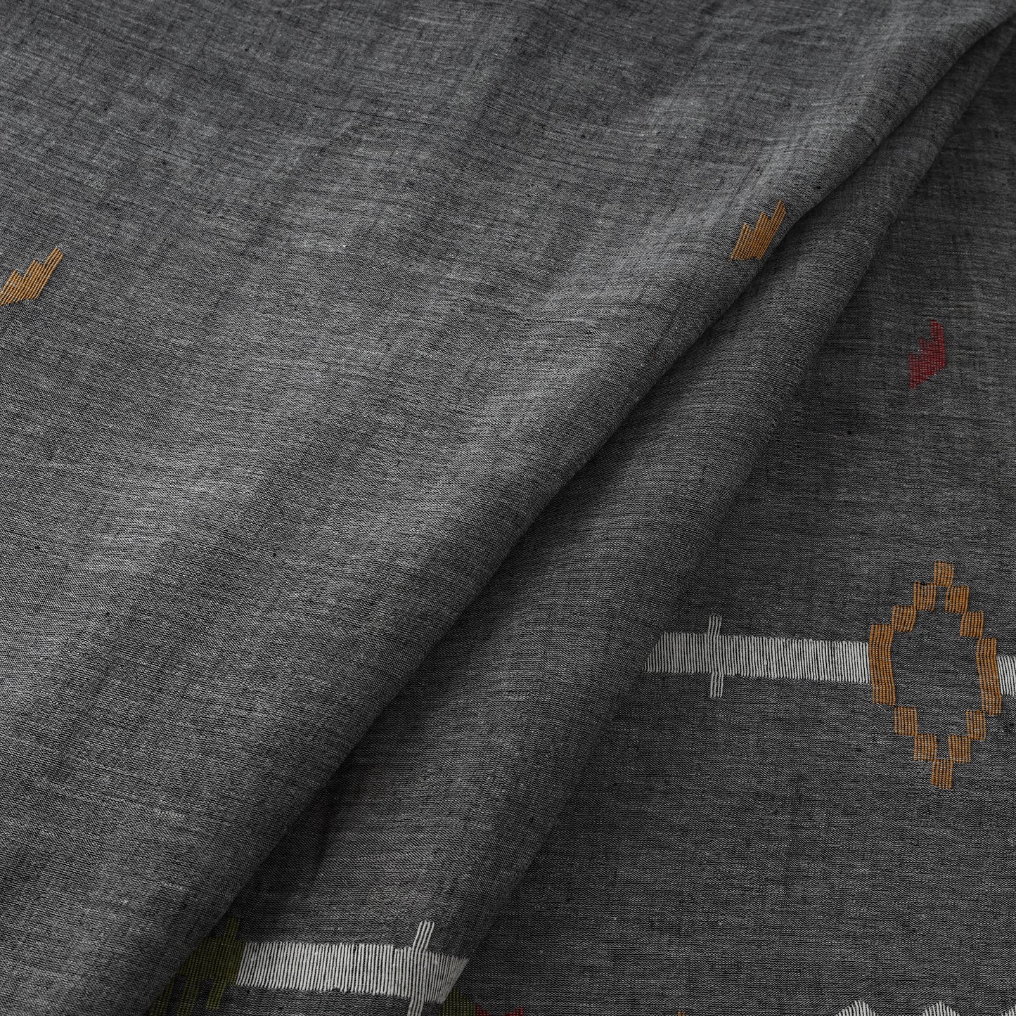 Grey - Pure Handloom Cotton Bengal Jamdani Fabric 12