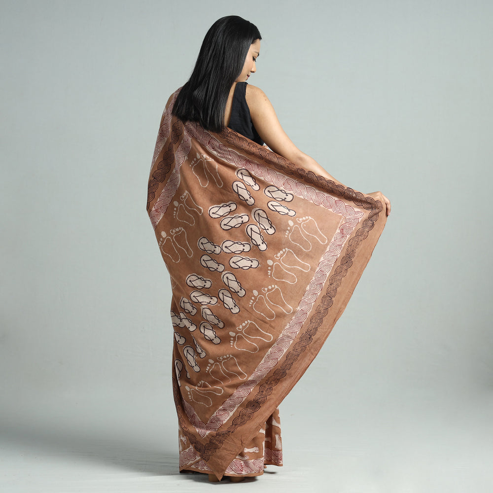 Brown - Bindaas Art Block Printed Natural Dyed Cotton Saree 36