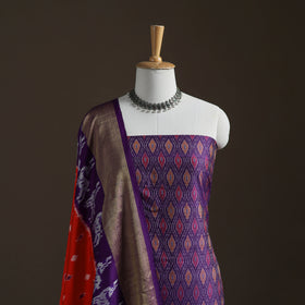Purple - Pochampally Ikat Handloom Sico Unstitched Dress Material: Kurta with Mulberry Silk Dupatta 43