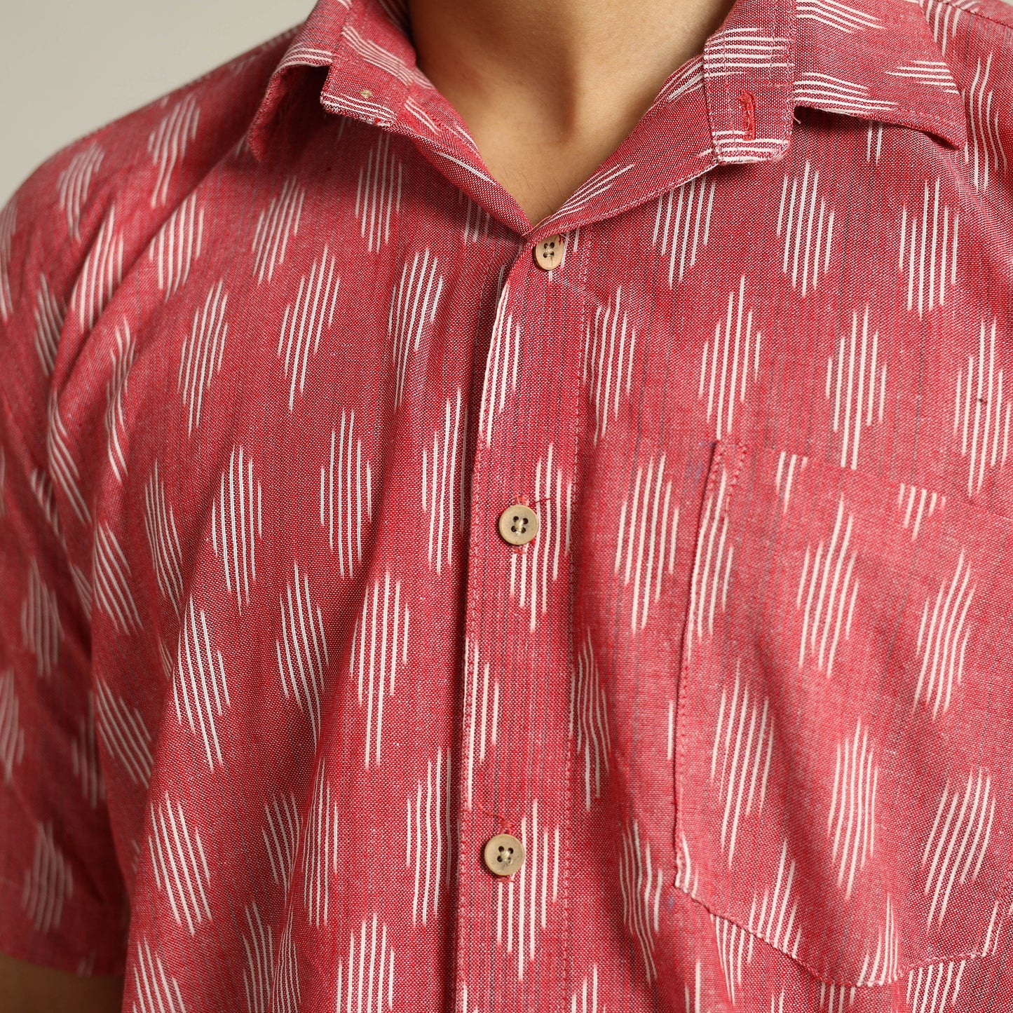 Buy Maroon Pochampally Ikat Weave Cotton Men Half Sleeve Shirt 12 Online at iTokri.com