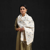 Beige - Handloom Desi Tussar Bengal Nakshi Kantha Work Stole 55