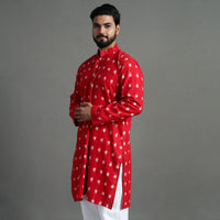 Red - Pochampally Ikat Cotton Men Long Kurta