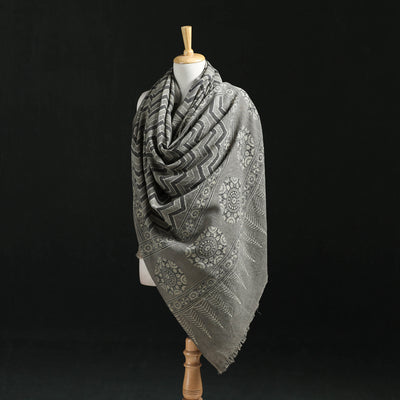 Ajrakh Hand Block Print Natural Dyed Handwoven Acrylic Wool Shawl 23
