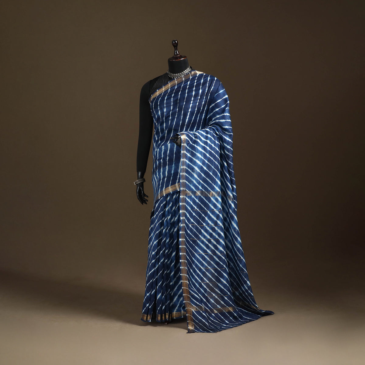 Chanderi Silk Leheriya Tie-Dye Saree with Zari Border 15