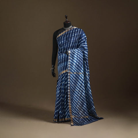 Chanderi Silk Leheriya Tie-Dye Saree with Zari Border 15