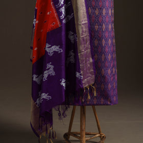 Purple - Pochampally Ikat Handloom Sico Unstitched Dress Material: Kurta with Mulberry Silk Dupatta 43