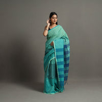 Green - Zari Stripes Turned Weft Bars Cotton Handloom Saree 67