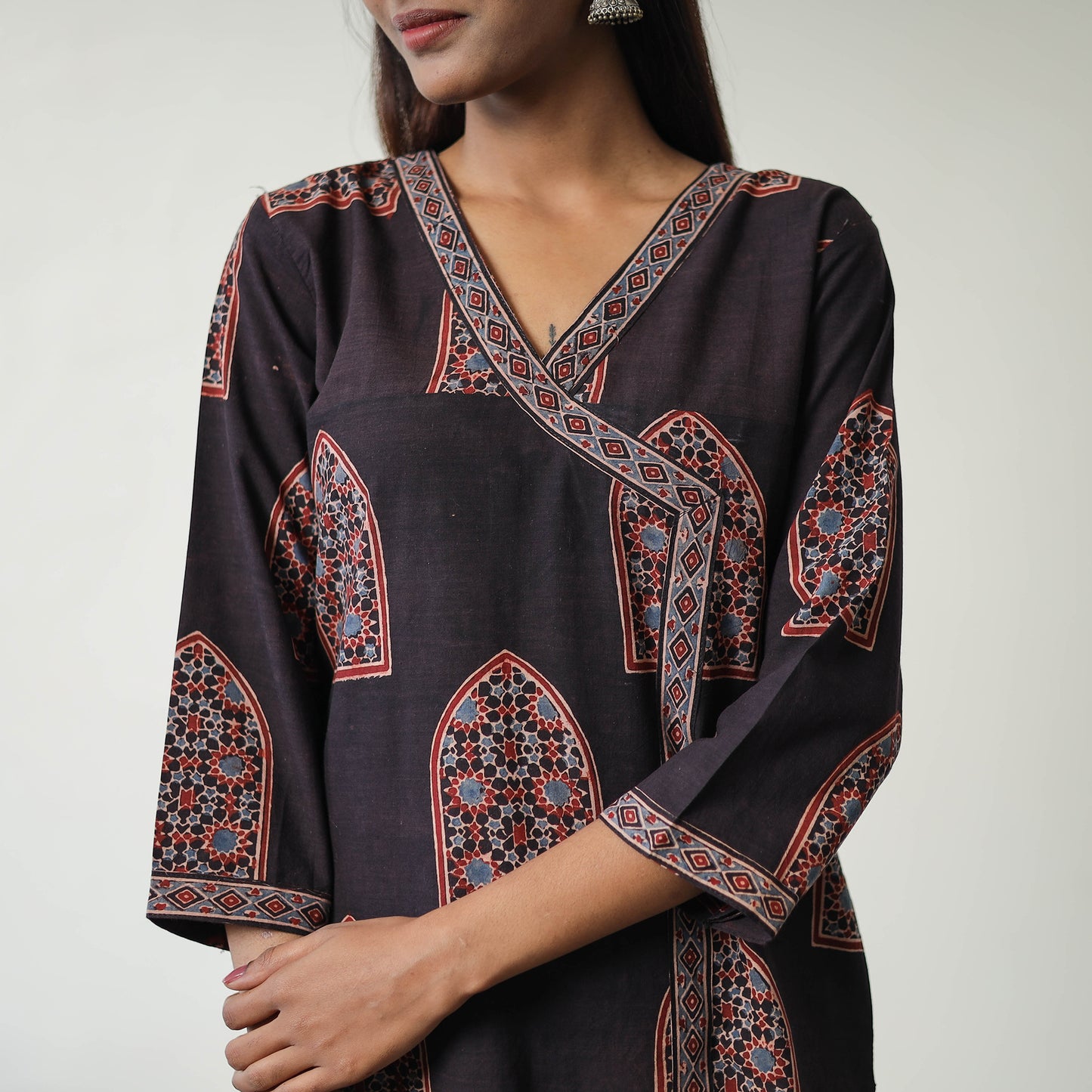 Block Printed Cotton Straight Ajrakh Kurta 36