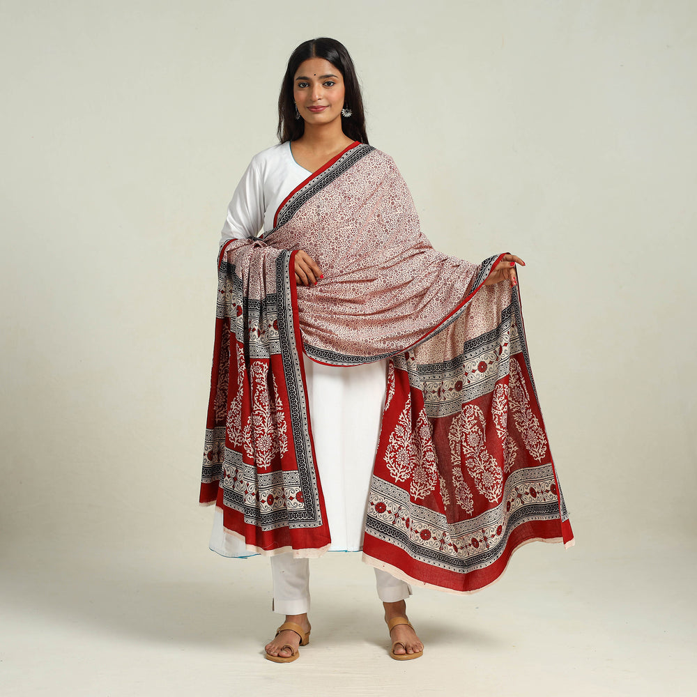 Maroon - Hand Block Print Cotton Bagh Dupatta 17