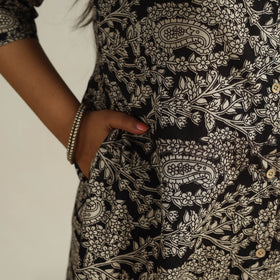 Buy Black Printed Cotton A-Line Kalamkari Kurta For Women