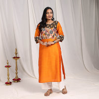 Riya Slub Silk Straight Plain Kurta with Patchwork