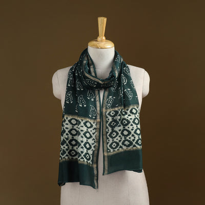 Green - Pipad Hand Block Print Natural Dyed Chanderi Silk Handloom Stole 72