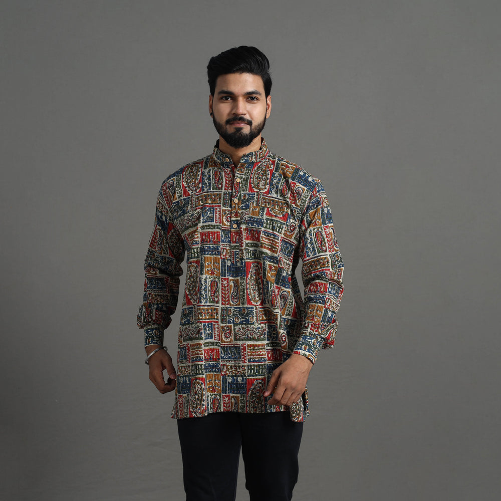 Kantha Stitch Cotton Short Sanganeri Kurta for Men 15