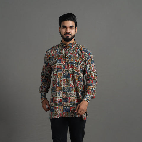 Kantha Stitch Cotton Short Sanganeri Kurta for Men 15