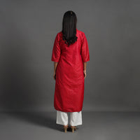 Red - Traditional Cutwork Zari Buti Banarasi Silk Kurta 02