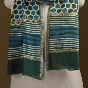 Green - Pipad Hand Block Print Natural Dyed Chanderi Silk Handloom Stole 73