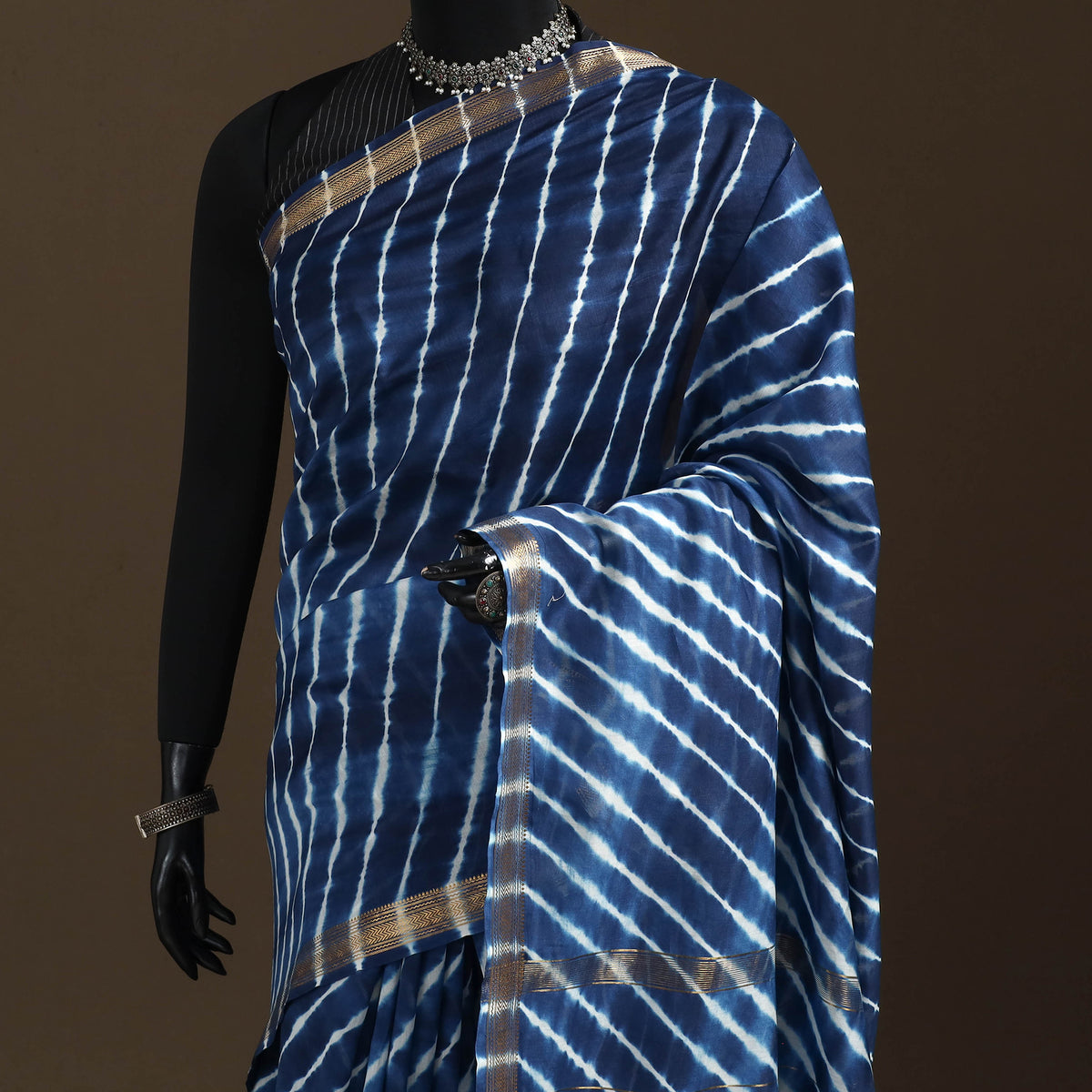 Chanderi Silk Leheriya Tie-Dye Saree with Zari Border 15