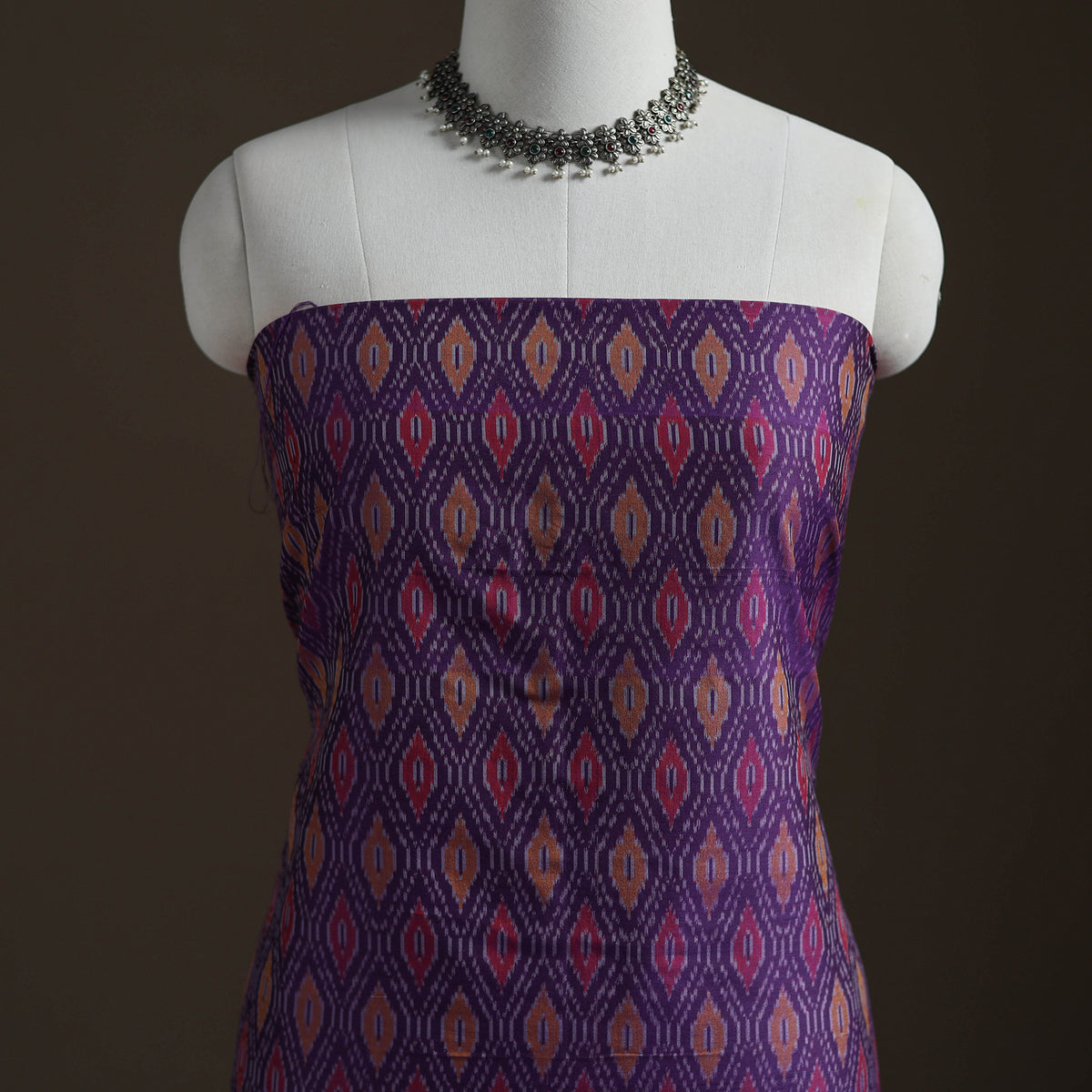Purple - Pochampally Ikat Handloom Sico Unstitched Dress Material: Kurta with Mulberry Silk Dupatta 43