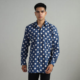 Buy Indigo Block Printed Cotton Men Full Sleeve Shirt 12 Online at iTokri.com