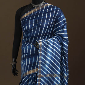 Chanderi Silk Leheriya Tie-Dye Saree with Zari Border 15