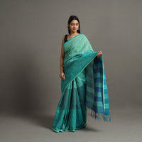 Green - Zari Stripes Turned Weft Bars Cotton Handloom Saree 67