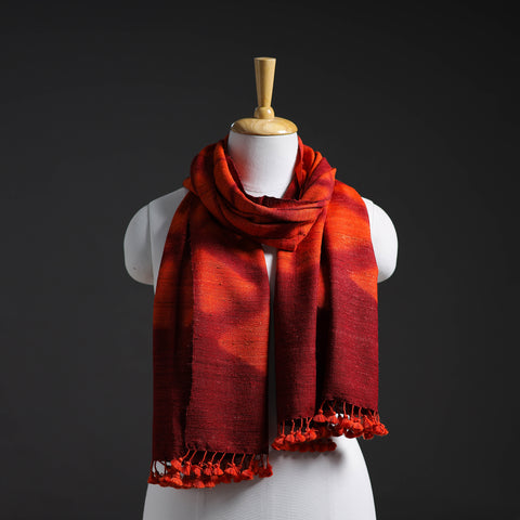 Red - Kutch Handwoven Clamp Dyed Shibori Silk x Woolen Stole 21