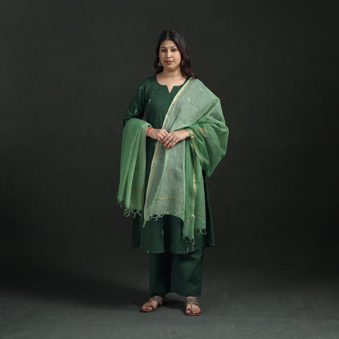 Plain Slub Cotton Hand Embroidered Suit Set with Dupatta for women 02