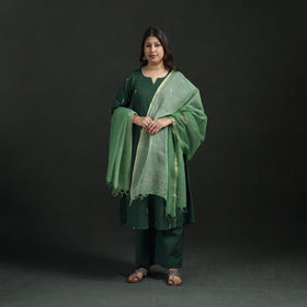 Plain Slub Cotton Hand Embroidered Suit Set with Dupatta for women 02