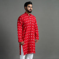 Red - Pochampally Ikat Cotton Men Long Kurta