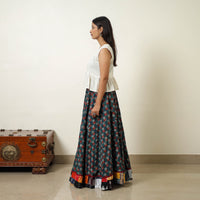 Green - Hand Block Printed Cotton Long Bagru Skirt 04