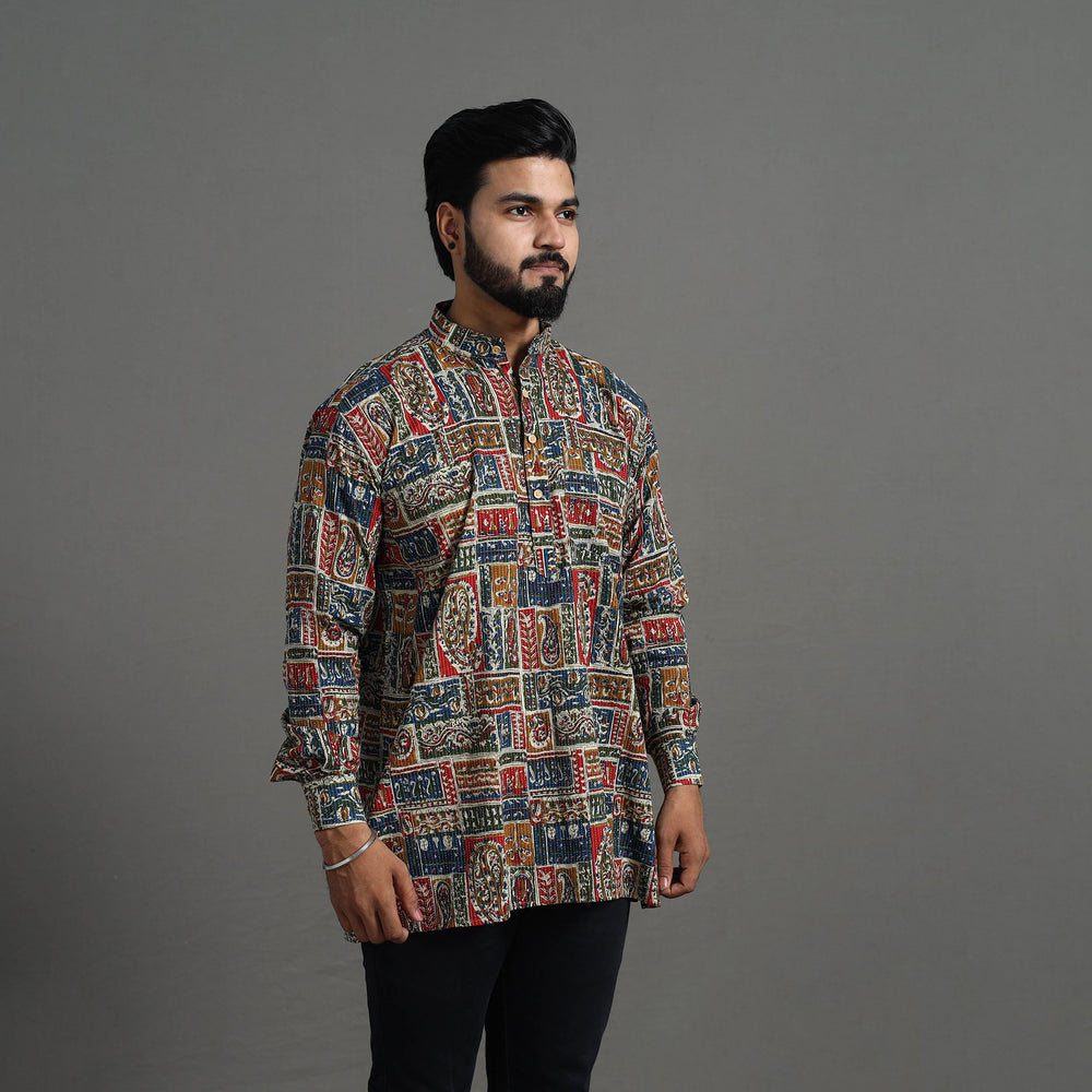 Kantha Stitch Cotton Short Sanganeri Kurta for Men 15