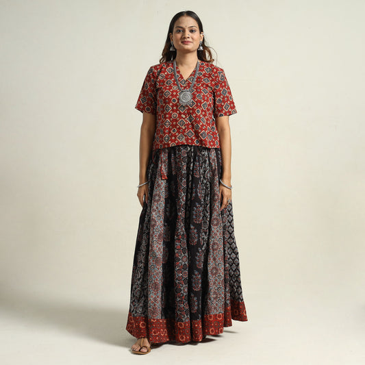 Ajrakh Block Printed 24 Kali Patchwork Cotton Long Skirt 04
