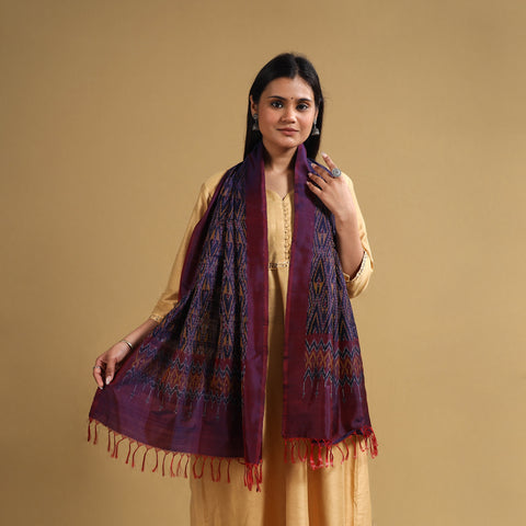 Purple - Handloom Mulberry Silk Pochampally Ikat Stole 13