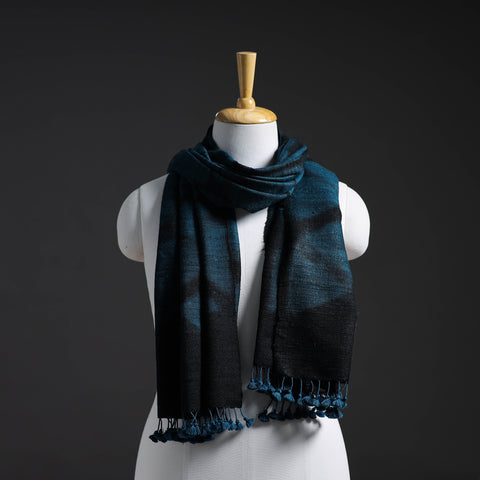 Blue - Kutch Handwoven Clamp Dyed Shibori Silk x Woolen Stole 22