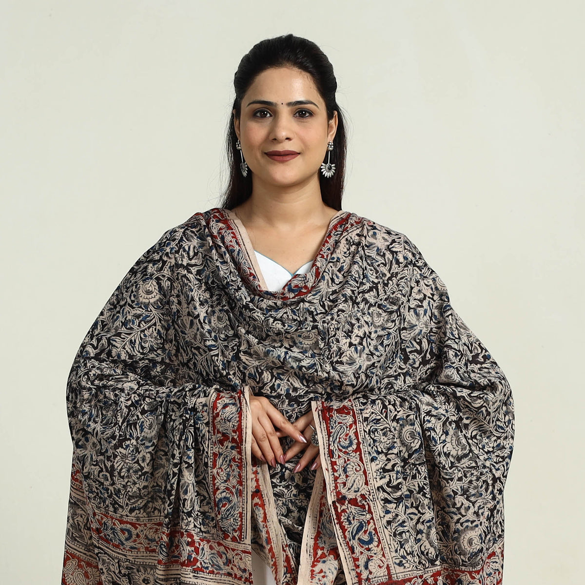 Block Printed Cotton Kalamkari Dupatta 03