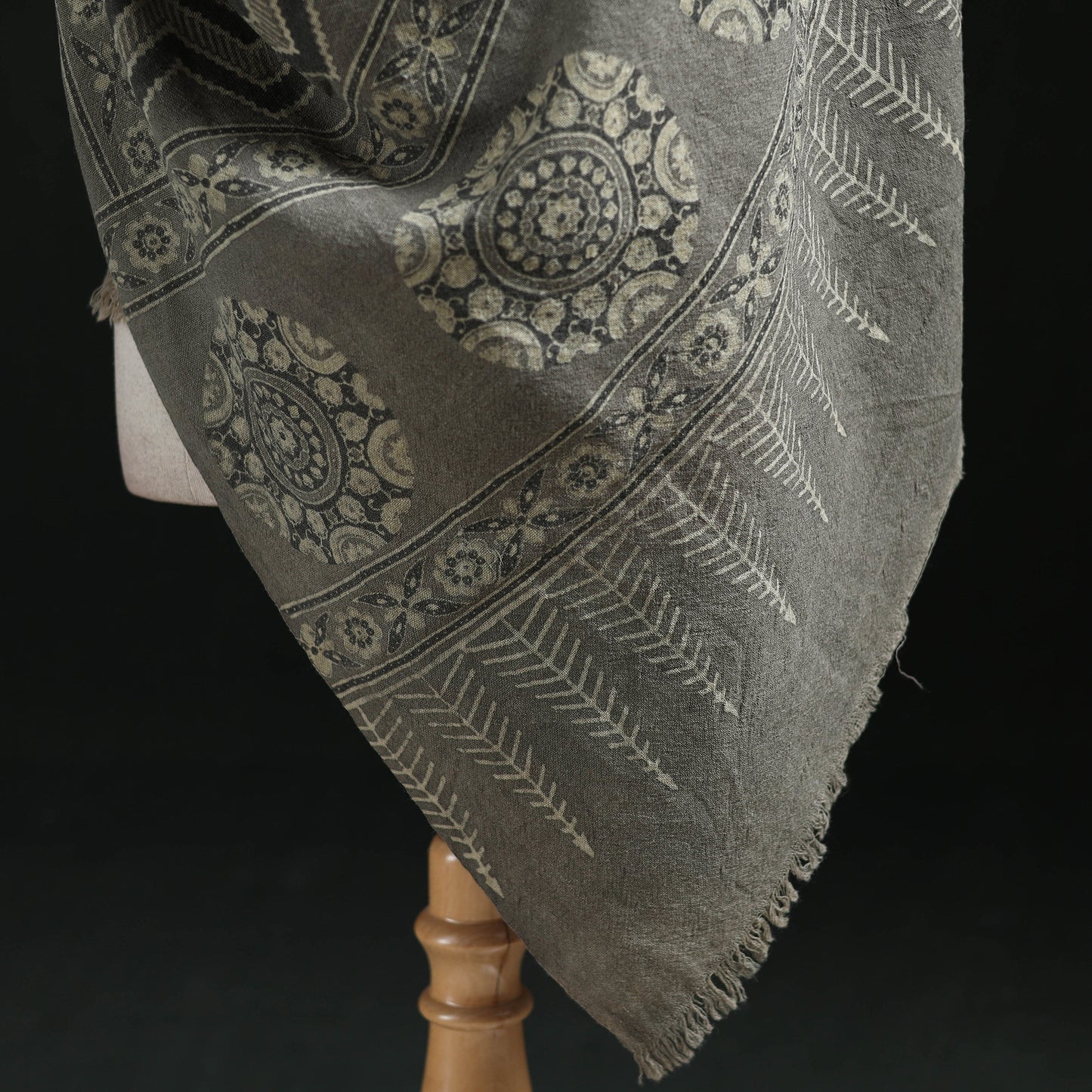 Ajrakh Hand Block Print Natural Dyed Handwoven Acrylic Wool Shawl 23