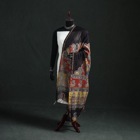 Multicolor - Mata Ni Pachedi Handpainted Natural Dyed Chanderi Silk Handloom Dupatta 18