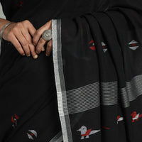 Black - Handloom Cotton Phulia Jamdani Saree with Tassels 18