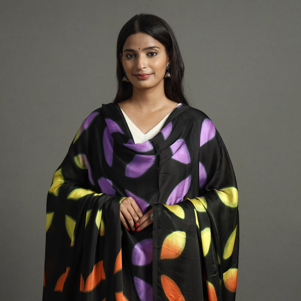 Multicolor - Shibori Clamp Dyed Modal Silk Dupatta with Zari Border 16