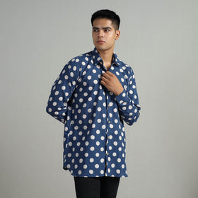Buy Indigo Block Printed Cotton Men Full Sleeve Shirt 12 Online at iTokri.com